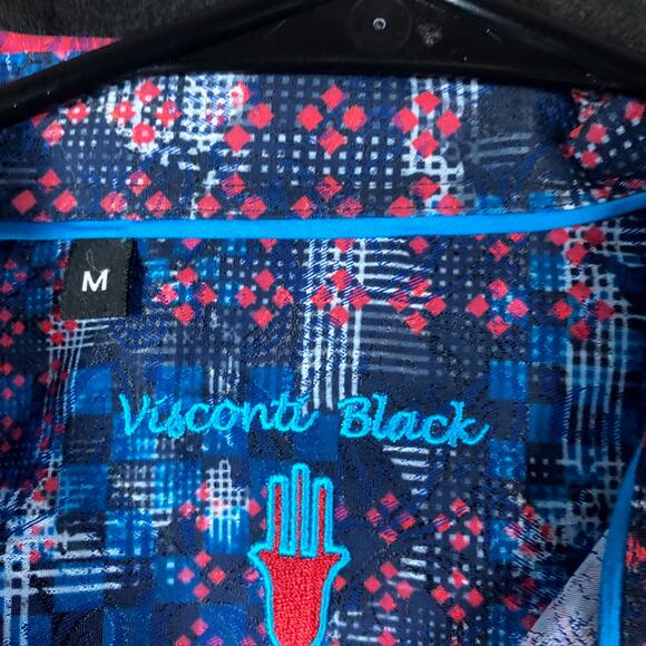 Luchiano Visconti Mens Shirt Red Blue Illusion Geometric Long Sleeve Larges - Picture 6 of 12